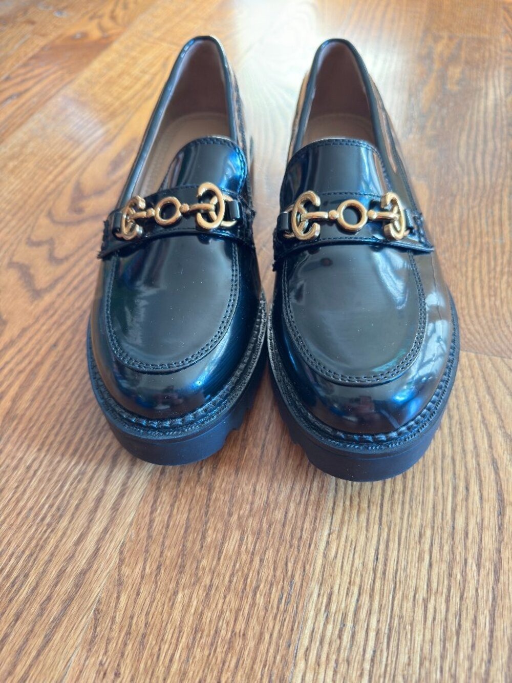 Circus NY Sam Edelman Deana Black Patent Horsebit Lug Sole Loafers 7.5